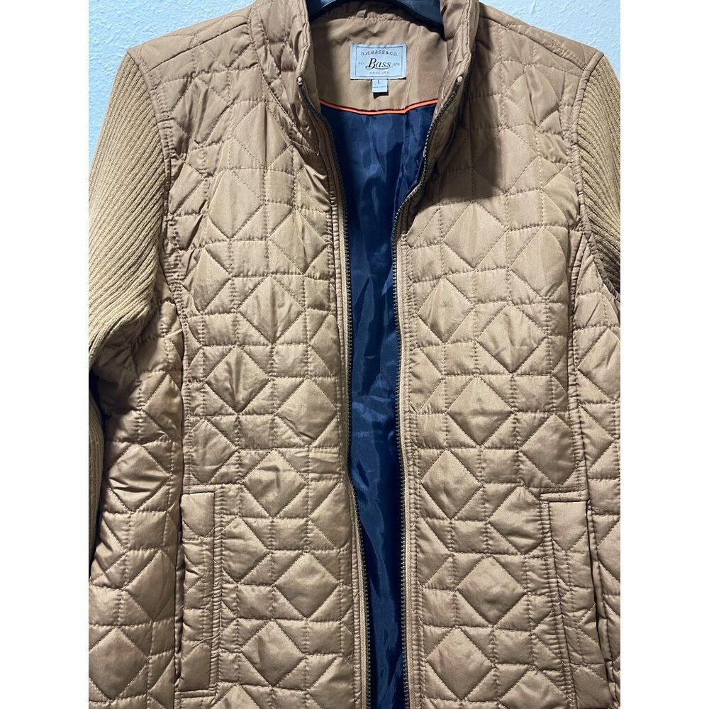 G.H. Bass & Co. Women’s Quilted Jacket Size L Brown Ribbed Sleeves Zip Up - Picture 4 of 16